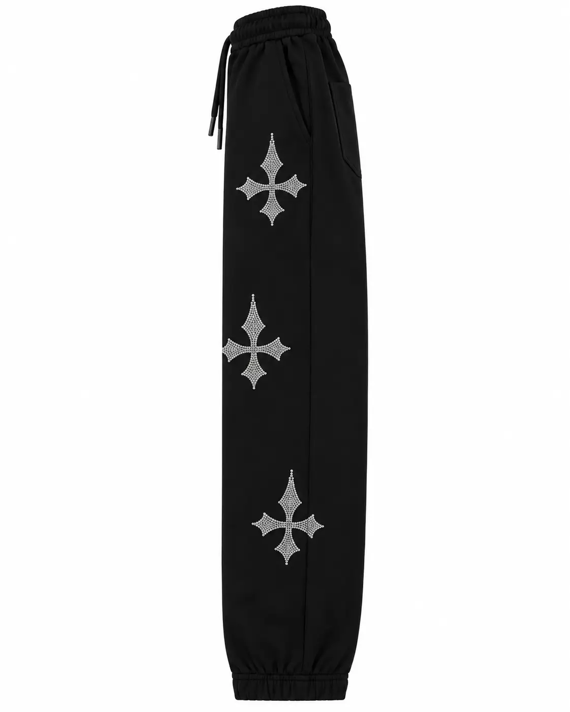 Sapaspur Rhinestone Cross Jogger Sweatpants – Black