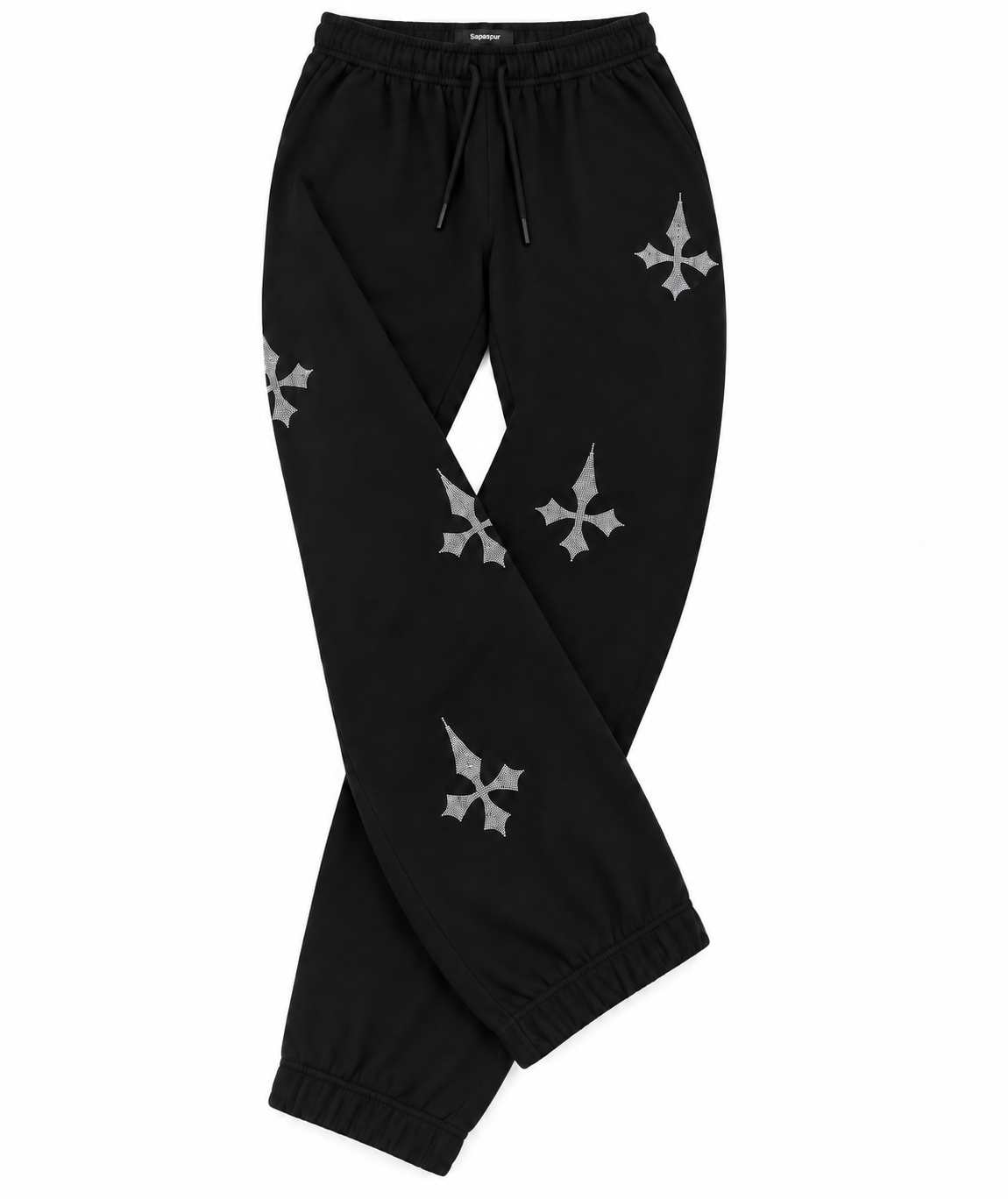 Sapaspur Rhinestone Cross Jogger Sweatpants – Black