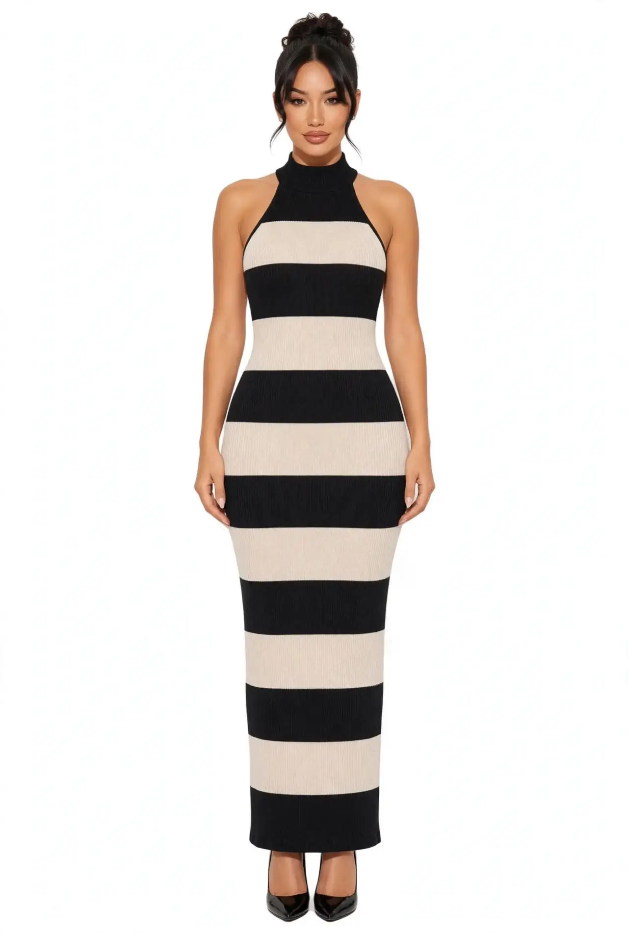 Color Block Mock Neck Maxi Dress
