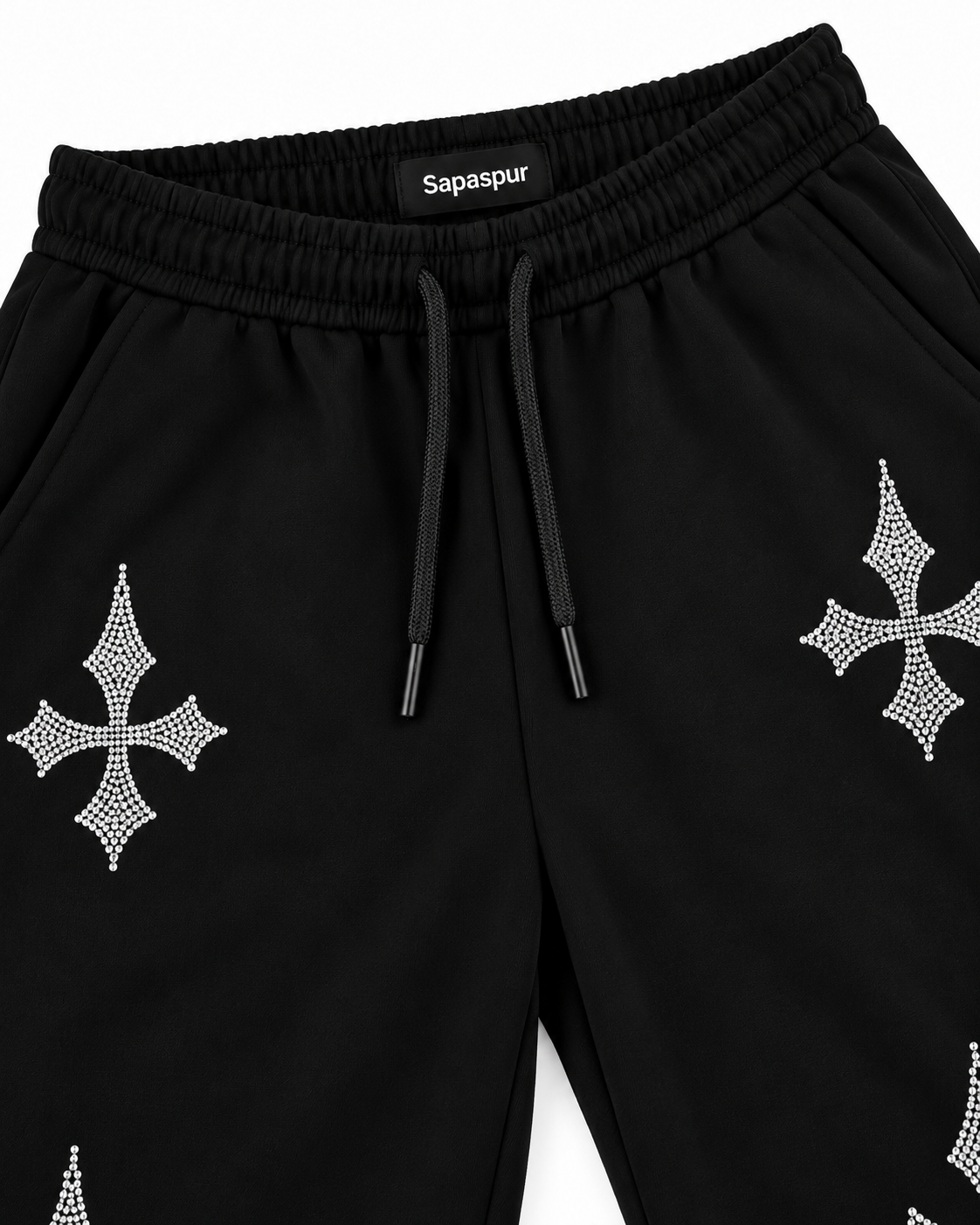 Sapaspur Rhinestone Cross Jogger Sweatpants – Black