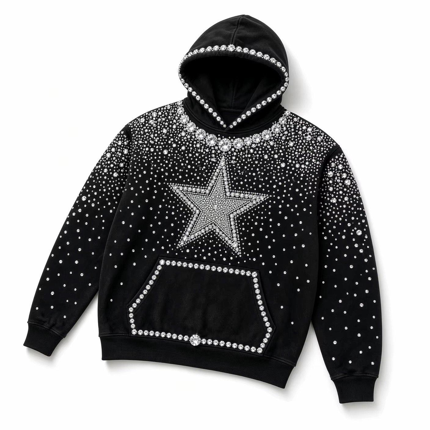 Crystal Star Embellished Oversized Hoodie – Black