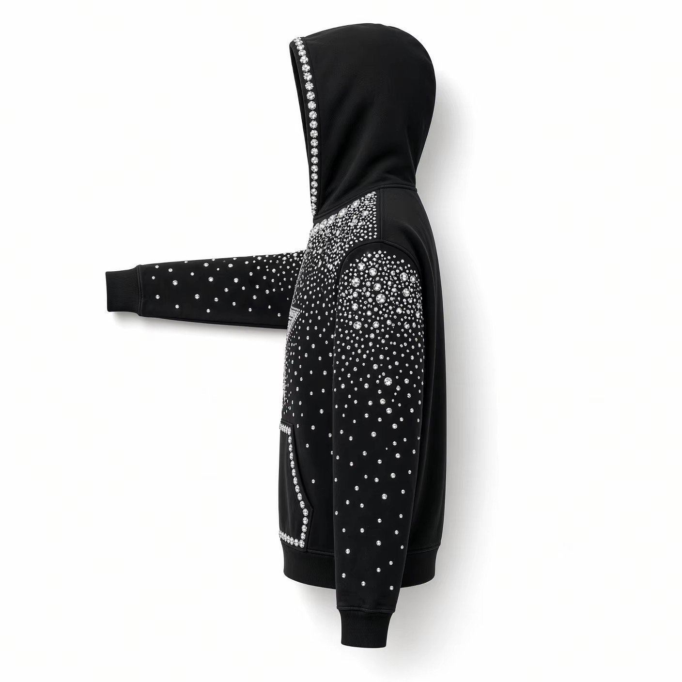 Crystal Star Embellished Oversized Hoodie – Black