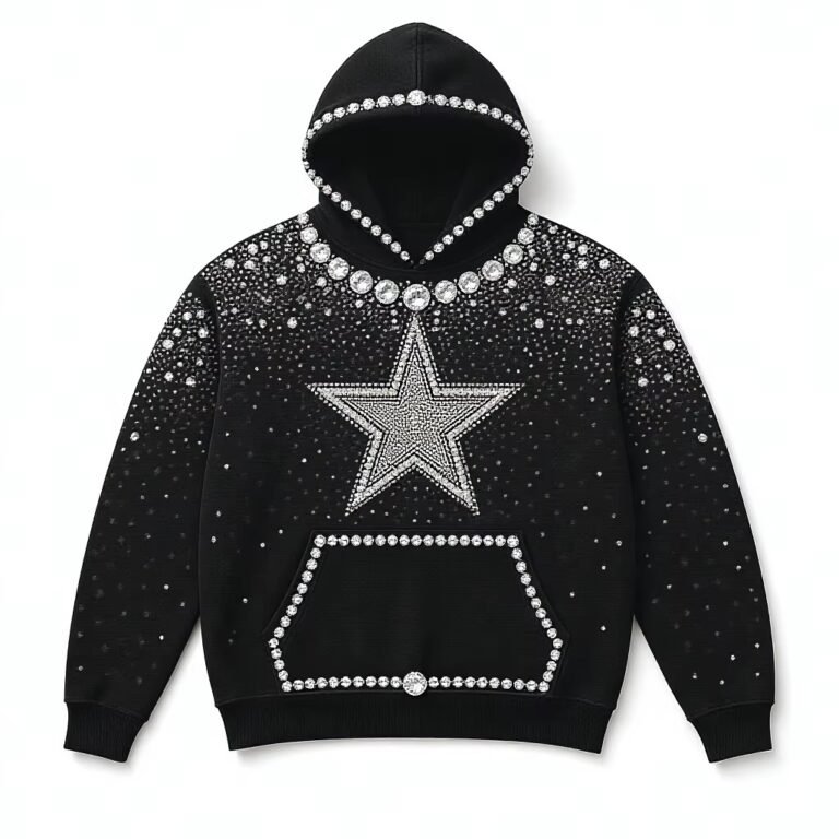 Crystal Star Embellished Oversized Hoodie – Black