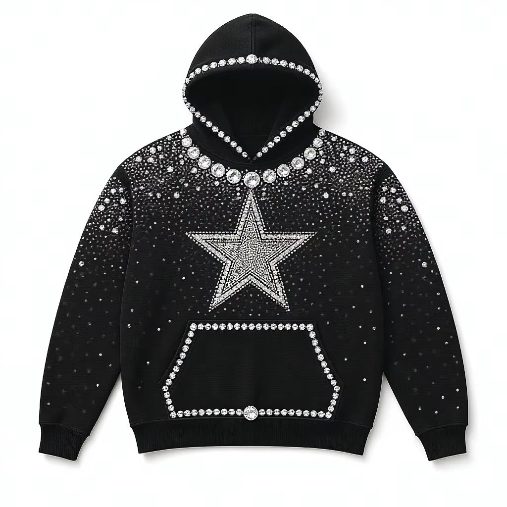 Crystal Star Embellished Oversized Hoodie – Black