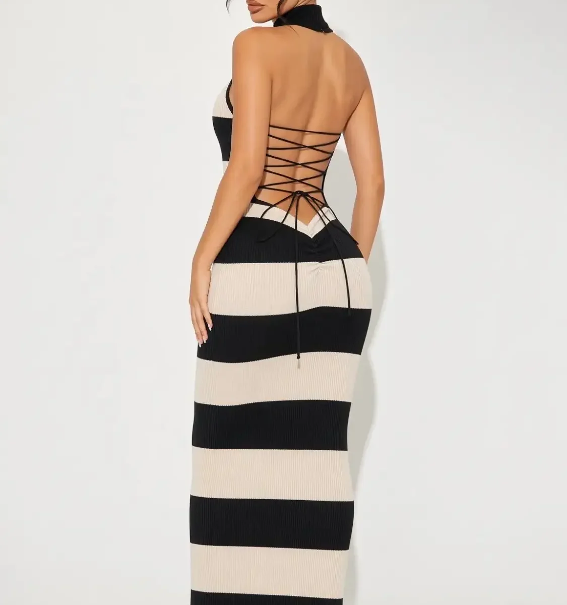 Color Block Mock Neck Maxi Dress